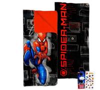 Marvel Ensemble de sacs de couchage Spiderman pour garçons - Lot de 137 x 142 cm avec sac de couchage, oreiller, autocollants, plus | Sac de couchage Spiderman Silk Touch