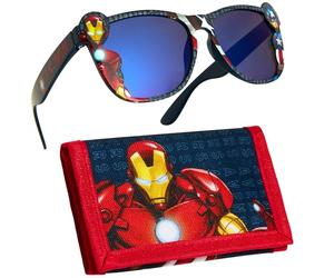 Marvel Ensemble Lunette de Soleil Enfant et Porte Monnaie - Cadeau Enfant (Rouge/Noir Avengers)