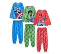 Marvel Ensemble Pyjama pour garçons Pack de 3 | Haut à Manches Longues Graphique Spiderman Hulk et Captian America pour Enfants et Bas de Pyjama à Jambe Longue en Rouge, Vert et Bleu