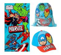 Marvel Ensemble serviette, casquette et sac à dos pour la plage et la piscine - Set d'été complet pour enfants avec bonnet, serviette et sac, idéal pour vacances et excursions