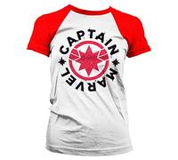 Marvel Girlie T-Shirt Captain Marvel Round Shield imprimé Blanc/Rouge 100% Coton