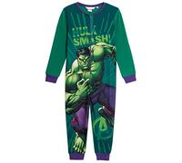 Marvel - Grenouillère en polaire The Incredible Hulk pour garçon - Pyjama tout en un pour enfants - Pyjama à zip pour nuit et détente, Vert, 7-8 ans