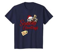 Marvel Groot Rocket Greetings from Aunt Noël Fleece T-Shirt, Enfant, Bleu Marine, 4 Ans