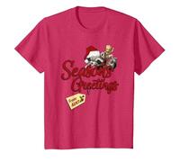 Marvel Groot Rocket Greetings from Aunt Noël Fleece T-Shirt, Enfant, Rouge Chiné, 8 Ans