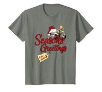 Marvel Groot Rocket Greetings from Aunt Noël Fleece T-Shirt, Enfant, Vert Kaki chiné, 12 Ans