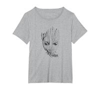 Marvel Guardians Vol. 2 Groot Lines Face T-Shirt, Femme Grandes Tailles, Gris Chiné, 3X