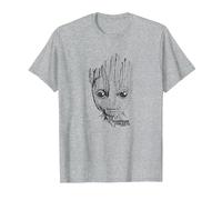 Marvel Guardians Vol. 2 Groot Lines Face T-Shirt, Homme, Gris Chiné, XL