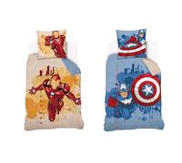 Marvel - Housse de Couette réversible Captain America et Iron Man 140x200 cm - 100% Coton - Bleu et Jaune