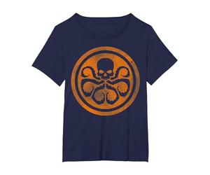 Marvel Hydra Skull Octopus Logo Orange Cut-Out T-Shirt, Femme Grandes Tailles, Bleu Marine, 1X
