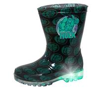 Marvel Incroyable Hulk Bottes en caoutchouc lumineuses pour garçons avec lumières, Bottes de pluie et neige vertes pour enfants, Noir , 28 EU
