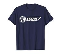 Marvel Iron Man Stark Industries Logo White T-Shirt, Homme, Bleu Marine, 6XL
