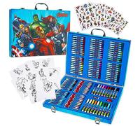 Marvel Kits de Dessin pour Enfants, Malette de Coloriage Enfant Feutre et Crayon de Couleur 130 Pcs Avengers Spiderman (Bleu Avengers)