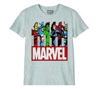 Marvel Legend Icon Officiel Avenger Faces imprimé T-Shirt pour Garçon Col Ras du Cou Manches Courtes Coton Coupe régulière,Gris Chiné_Taille 14 Ans