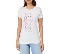 Marvel Legend Icon Officiel Baby Groot Line with I Am Groot Text imprimé T-Shirt pour Femme Col Ras du Cou Manches Courtes Coton Coupe régulière,Blanc_Medium