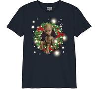 Marvel Legend Icon Officiel Baby Groot with Lighting Chirstmas imprimé T-Shirt pour Garçon Col Ras du Cou Manches Courtes Coton Coupe régulière,Navy_Taille 6 Ans