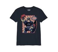 Marvel Legend Icon Officiel Captain America Super Soldier imprimé T-Shirt pour Garçon Col Ras du Cou Manches Courtes Coton Coupe régulière,Navy_Taille 14 Ans