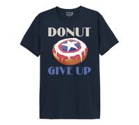 Marvel Legend Icon Officiel Donut Give Up imprimé T-Shirt pour Hommes Col Ras du Cou Manches Courtes Coton Coupe régulière,Navy_L