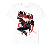 Marvel Legend Icon Officiel Dyanmic Miles imprimé T-Shirt pour Garçon Col Ras du Cou Manches Courtes Coton Coupe régulière,Blanc_Taille 14 Ans