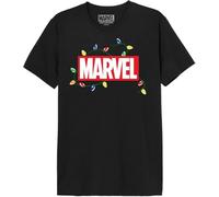 Marvel Legend Icon Officiel Garland Light Logo imprimé T-Shirt pour Hommes Col Ras du Cou Manches Courtes Coton Coupe régulière,Noir_XS
