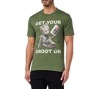 Marvel Legend Icon Officiel Get Your Groot on imprimé T-Shirt pour Hommes Col Ras du Cou Manches Courtes Coton Coupe régulière,Kaki_L