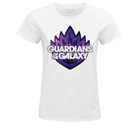 Marvel Legend Icon Officiel Guardians of The Galaxy - Guardian'S Logo imprimé T-Shirt pour Femme Col Ras du Cou Manches Courtes Coton Coupe régulière,Blanc_Large