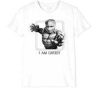 Marvel Legend Icon Officiel Guardians of The Galaxy - Strong Groot imprimé T-Shirt pour Garçon Col Ras du Cou Manches Courtes Coton Coupe régulière,Blanc_Taille 10 Ans
