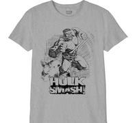 Marvel Legend Icon Officiel Hulk Smash imprimé T-Shirt pour Garçon Col Ras du Cou Manches Courtes Coton Coupe régulière,Gris Melange_Taille 6 Ans