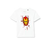 Marvel Legend Icon Officiel Iron-Man Holidays Christmas Elements imprimé T-Shirt pour Garçon Col Ras du Cou Manches Courtes Coton Coupe régulière,Blanc_Taille 14 Ans
