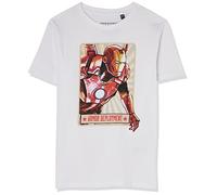 Marvel Legend Icon Officiel Iron Man imprimé T-Shirt pour Garçon Col Ras du Cou Manches Courtes Coton Coupe régulière,Blanc_Taille 14 Ans
