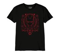 Marvel Legend Icon Officiel Iron Man Outlines Christmas imprimé T-Shirt pour Garçon Col Ras du Cou Manches Courtes Coton Coupe régulière,Noir_Taille 14 Ans