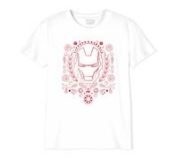 Marvel Legend Icon Officiel Iron Man Outlines Christmas imprimé T-Shirt pour Garçon Col Ras du Cou Manches Courtes Coton Coupe régulière,Blanc_Taille 8 Ans
