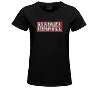 Marvel Legend Icon Officiel Logo imprimé T-Shirt pour Femme Col Ras du Cou Manches Courtes Coton Coupe régulière,Noir_XX-Large