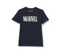 Marvel Legend Icon Officiel Logo imprimé T-Shirt pour Garçon Col Ras du Cou Manches Courtes Coton Coupe régulière,Navy_Taille 14 Ans