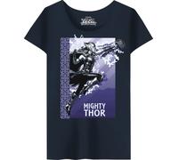 Marvel Legend Icon Officiel Mighty Thor imprimé T-Shirt pour Femme Col Ras du Cou Manches Courtes Coton Coupe régulière,Navy_Large