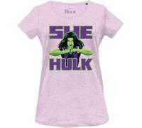 Marvel Legend Icon Officiel She Hulk Comic Poster imprimé T-Shirt pour Femme Col Ras du Cou Manches Courtes Coton Coupe régulière,Rose Chiné_XX-Large