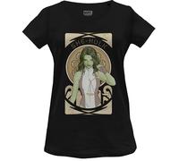 Marvel Legend Icon Officiel She Hulk imprimé T-Shirt pour Femme Col Ras du Cou Manches Courtes Coton Coupe régulière,Noir_Large
