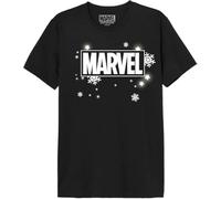 Marvel Legend Icon Officiel Snowflakes & Stars Logo imprimé T-Shirt pour Hommes Col Ras du Cou Manches Courtes Coton Coupe régulière,Noir_XS