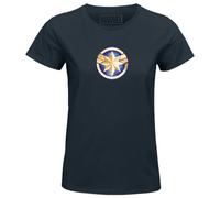 Marvel Legend Icon Officiel The Logo imprimé T-Shirt pour Femme Col Ras du Cou Manches Courtes Coton Coupe régulière,Navy_Small