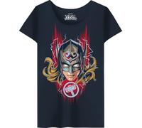 Marvel Legend Icon Officiel Thor Love and Thunder imprimé T-Shirt pour Femme Col Ras du Cou Manches Courtes Coton Coupe régulière,Navy_Large