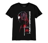 Marvel Legend Icon Officiel Tricolor Mask Morales imprimé T-Shirt pour Garçon Col Ras du Cou Manches Courtes Coton Coupe régulière,Noir_Taille 12 Ans