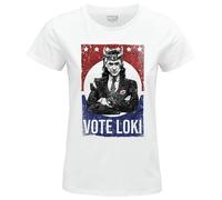 Marvel Legend Icon Officiel Vote Loki imprimé T-Shirt pour Femme Col Ras du Cou Manches Courtes Coton Coupe régulière,Blanc_X-Large