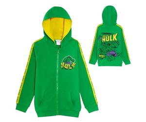 Marvel L'Incroyable Hulk Avengers Sweat à capuche pour garçon avec fermeture éclair léger, Vert/jaune, 7-8 ans