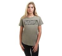 Marvel Logo de Bande dessinée T-Shirt, Kaki Clair, 38 Femme