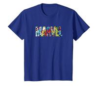 Marvel Logo with Characters Spider-Man, Iron Man, Thor, Hulk T-Shirt, Enfant, Bleu Royal, 4 Ans