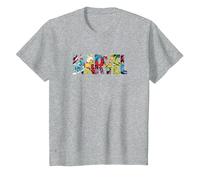 Marvel Logo with Characters Spider-Man, Iron Man, Thor, Hulk T-Shirt, Enfant, Gris Chiné, 10 Ans