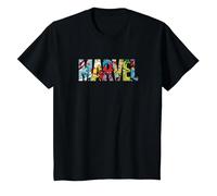 Marvel Logo with Characters Spider-Man, Iron Man, Thor, Hulk T-Shirt, Enfant, Noir, 6 Ans