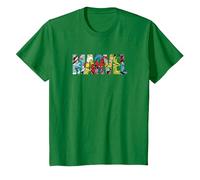Marvel Logo with Characters Spider-Man, Iron Man, Thor, Hulk T-Shirt, Enfant, Vert Kelly, 12 Ans