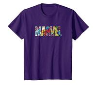 Marvel Logo with Characters Spider-Man, Iron Man, Thor, Hulk T-Shirt, Enfant, Violet, 2 Ans