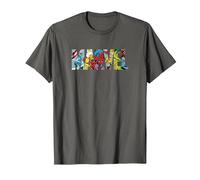 Marvel Logo with Characters Spider-Man, Iron Man, Thor, Hulk T-Shirt, Homme, Asphalte, L