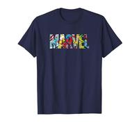 Marvel Logo with Characters Spider-Man, Iron Man, Thor, Hulk T-Shirt, Homme, Bleu Marine, XXL